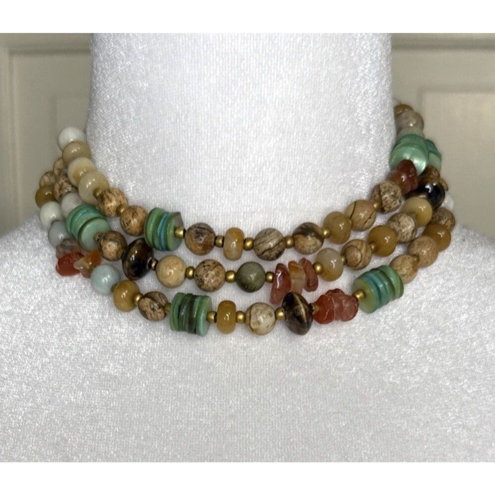 Free People Riverside Beaded Necklace Choker Layered Earthtones NWOT